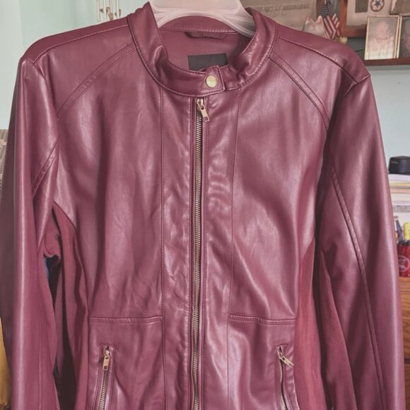 A.N.A. Moto Jacket Women's Size XL Maroon Vegan Leather Zip Pockets - Picture 1 of 4